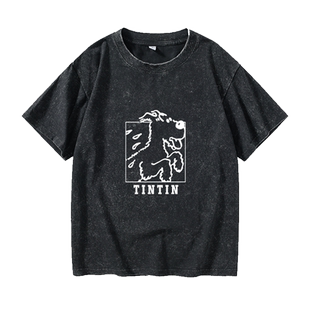 新款动漫Tintin丁丁历险记经典学生T恤短袖个性衣服女男圆领大码