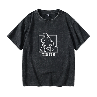 新款动漫Tintin丁丁历险记经典学生T恤短袖个性衣服女男圆领大码