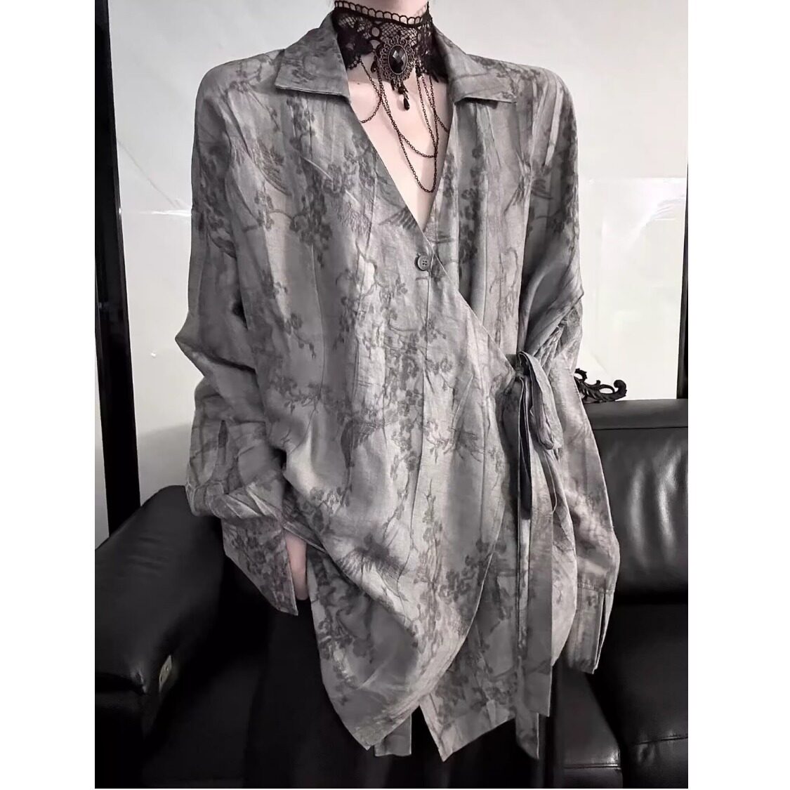 春夏季男女装韩版新款宽松长袖防晒衬衣BF风慵懒中长款雪纺薄衬衫