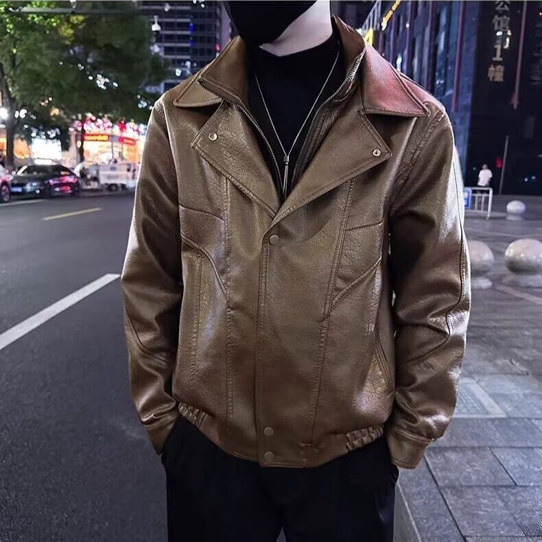 2027新款痞帅炸街皮衣男款潮流夹克翻领上衣春秋款高级感潮牌外套