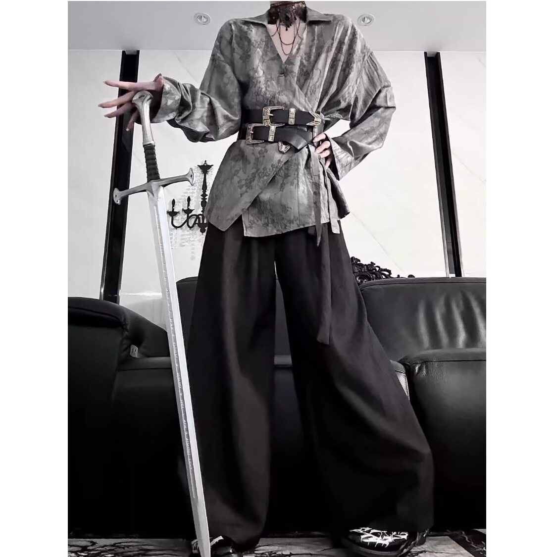 春夏季男女装韩版新款宽松长袖防晒衬衣BF风慵懒中长款雪纺薄衬衫