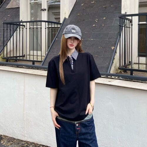 夏季男女潮牌拼接撞色蝙蝠袖POLO衫时尚百搭宽松透气翻领短袖T恤