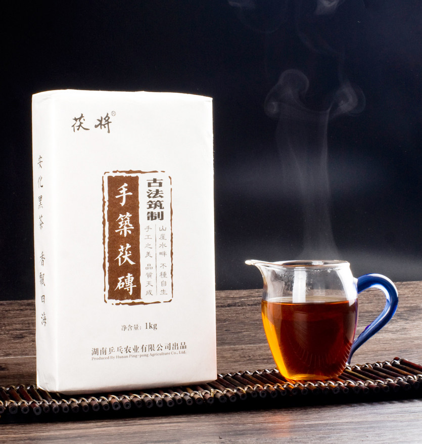 2018年茯将正宗安化黑茶湖南安化茯砖茶特级金花茯砖安华砖茶1kg