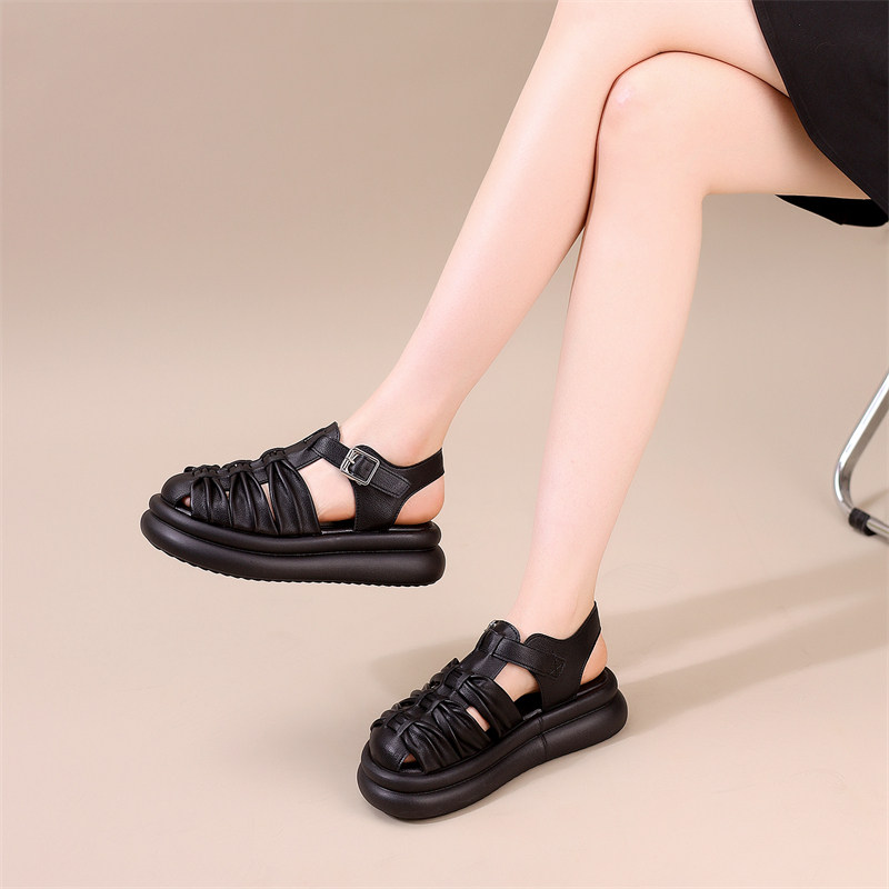 复古时尚凉鞋2025新款夏外穿不累脚仙女百搭休闲粗跟女沙滩凉鞋