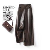 显瘦直筒裤 海宁真皮皮裤 阔腿裤 韩版 女高腰绵羊皮长裤 2025秋冬新款