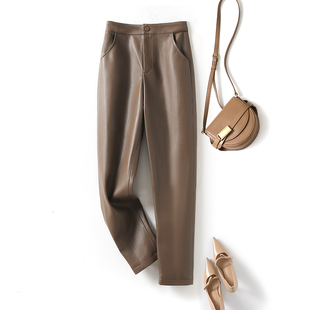 九分裤 海宁绵羊皮直筒裤 真皮皮裤 2025秋冬新款 潮 女休闲直筒打底裤