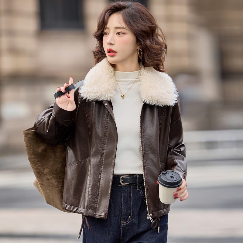 海宁真皮皮衣女短款加绒加厚外套