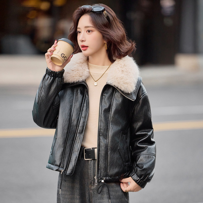 海宁真皮羽绒服女短款绵羊皮2025秋冬新款韩版大毛领轻薄90绒皮衣