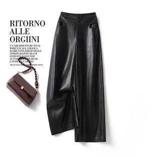 2025年秋冬新款 海宁真皮皮裤 宽松显瘦阔腿裤 韩版 女高腰绵羊皮长裤