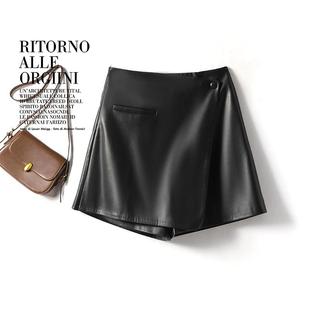 高腰宽松显瘦百搭休闲纯皮裙裤 海宁真皮绵羊皮短裤 女2025秋冬新款