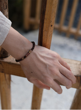 小兔家原创设计本命年小叶紫檀男女手串桶形佛珠毕加索石情侣手链