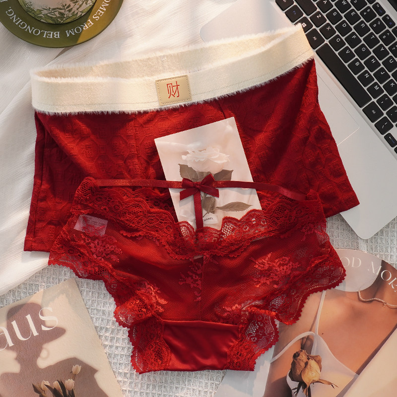 甜米家新款2条装情侣内裤红色结婚本命年一男一女内衣蕾丝套装,女士内衣/男士内衣/家居服,女三角裤,淘宝优惠券,粉丝福利购,淘宝优惠卷