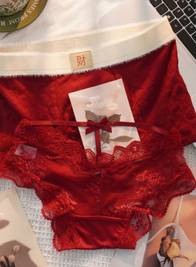 甜米家新款2条装情侣内裤红色结婚本命年一男一女内衣蕾丝套装