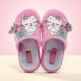 corifei卡通猫咪儿童棉拖鞋 居家秋冬 女童防滑保暖可爱宝宝毛毛鞋
