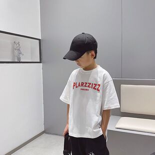 中大童宽松字母印花上衣儿童纯棉打底衫 T恤2026新款 短袖 男童夏季