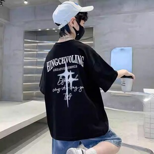 夏季 中大童男孩韩系宽松短袖 帅气纯棉上衣潮 T恤2026新款 男童夏装