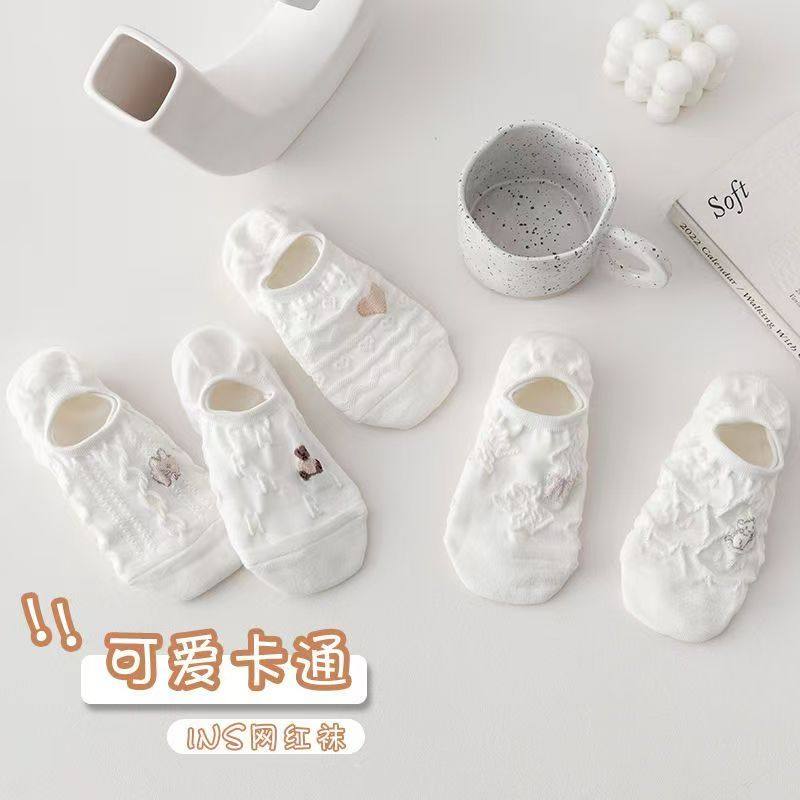 船袜女春夏季薄款Iin潮百搭可爱白色卡通透气浅口学生短袜隐形袜