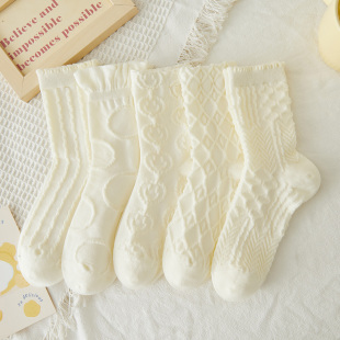 白色JK袜子女中筒春秋季ins潮百搭可爱日系泡泡lolita花边堆堆袜
