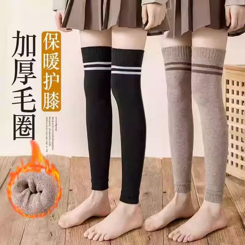 护膝长筒袜子袜子秋冬秋冬季冬季加厚护膝袜套保暖长袜女士高筒