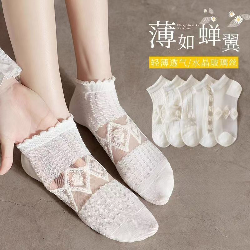 水晶丝袜子女春夏薄款船袜白色可爱日系玻璃卡丝袜韩国学院透明袜