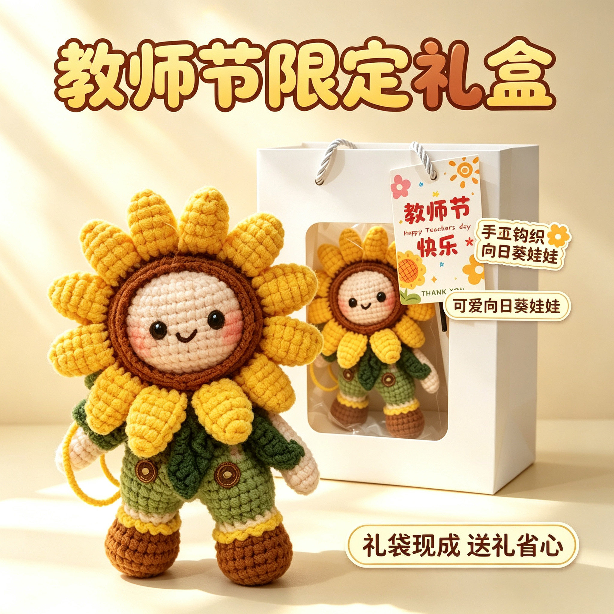 手工毛线钩织向日葵娃娃成品