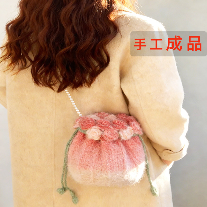 成品渐变玫瑰花包毛线手工编织diy束口斜挎包送闺蜜女友生日礼物,服饰配件/皮带/帽子/围巾,DIY编织材料包,淘宝优惠券,粉丝福利购,淘宝优惠卷