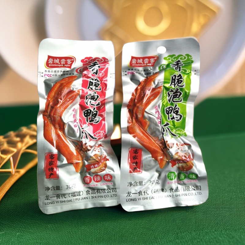岩城尝客龙岩泡鸭爪即食香辣脆鸭掌福建特产土楼休闲零食比肩香铭
