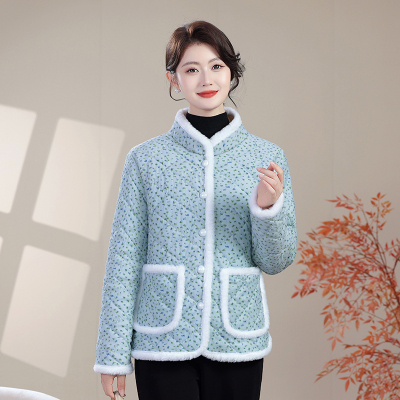 妈妈冬装加绒加厚棉衣外套中老年女装新款碎花棉袄保暖棉服上衣