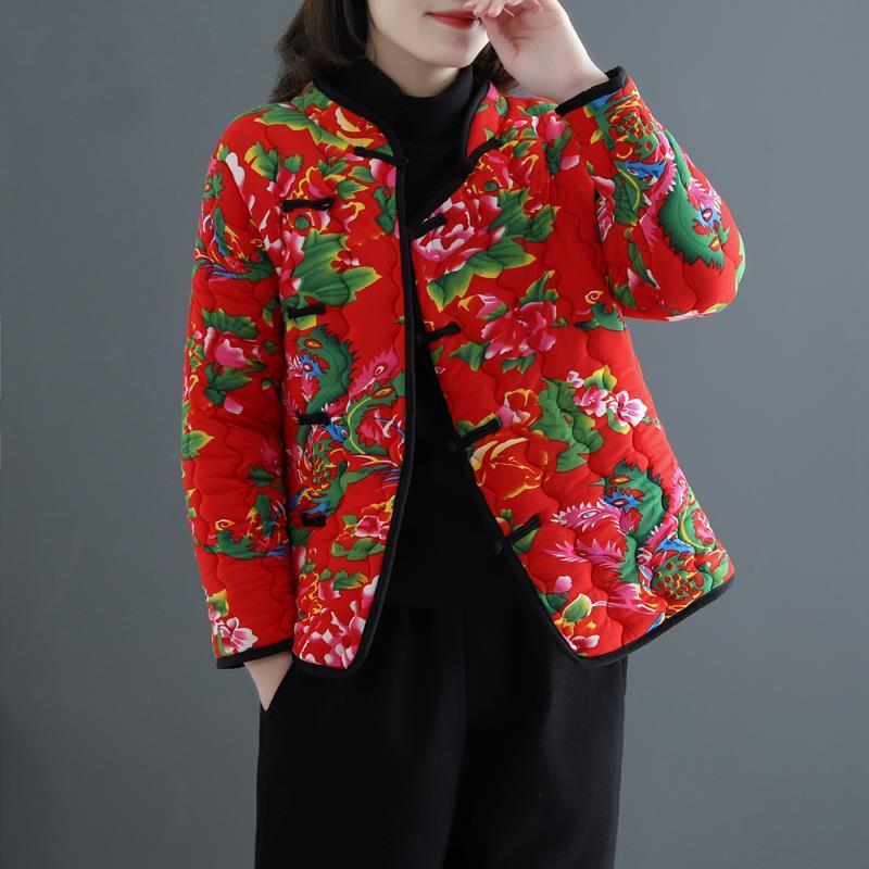 东北大花棉袄秋冬妈妈唐装中年女短款中国风小棉衣奶奶民族风外套