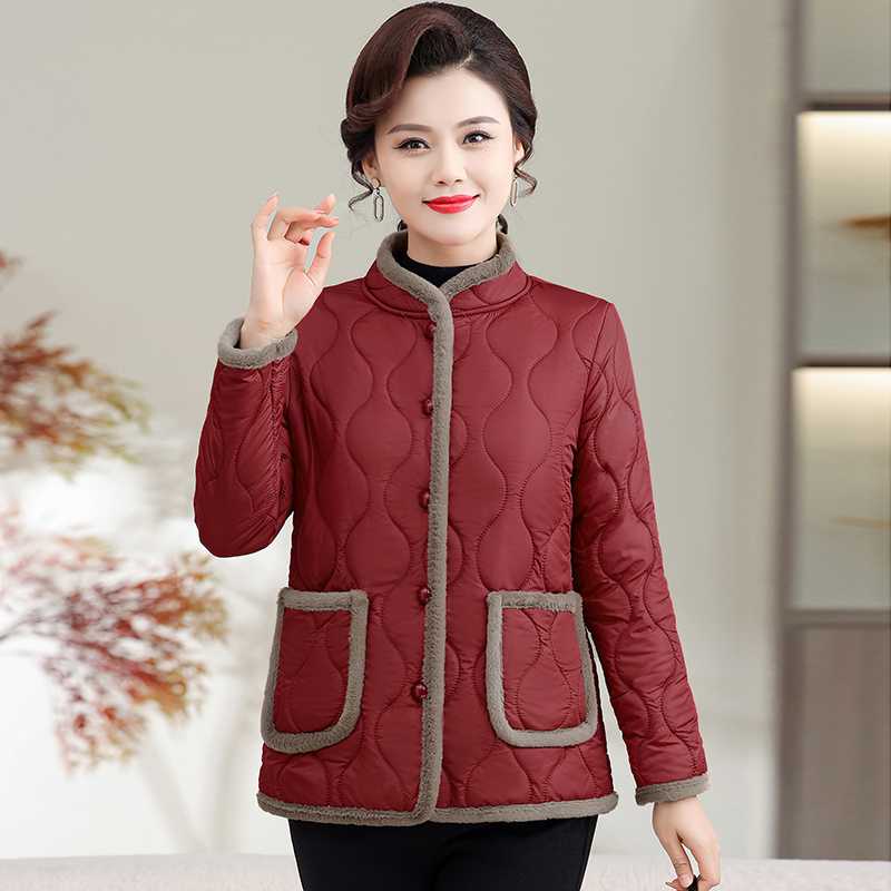 妈妈秋冬加绒小棉衣轻薄洋气减龄中老年女装时尚保暖立领棉袄新款