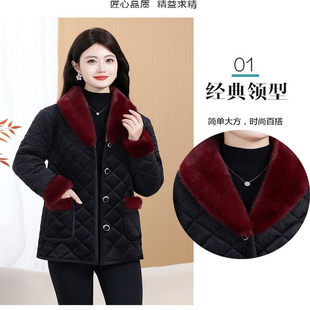 保暖棉衣外套金丝绒毛领棉服女中老年加绒加厚50多岁妈妈冬天衣服