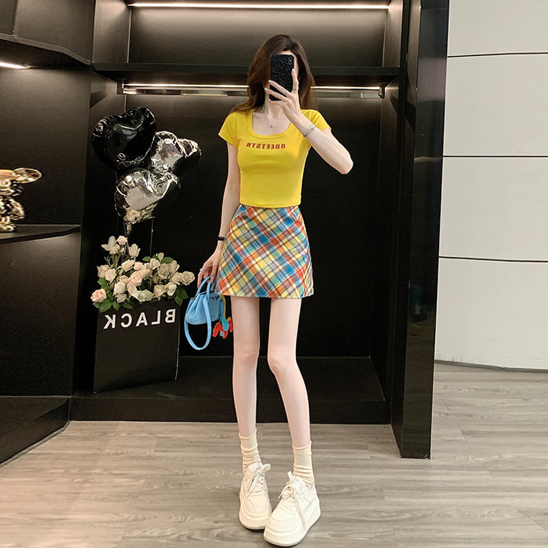 小个子夏季新款甜辣纯欲风短袖T恤牛仔短裙休闲时尚套装高腰显瘦