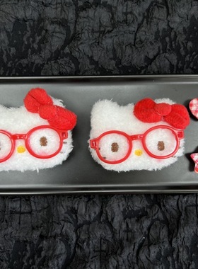 洞洞鞋配饰毛绒卷毛kt头可爱鞋花diy红色眼镜红格子五角星鞋扣