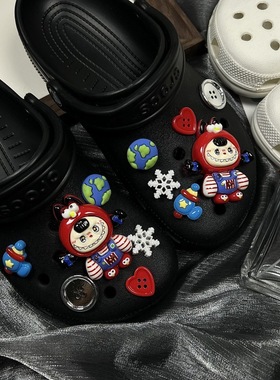 网红款红色小鸟头套拉布布鞋扣洞洞鞋配饰diy雪花爱心鞋配饰鞋花