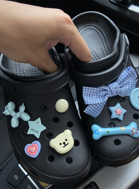 洞洞鞋配饰DIY鞋扣蓝色蝴蝶结气球狗可爱透鞋花装饰扣卡洛驰crocs