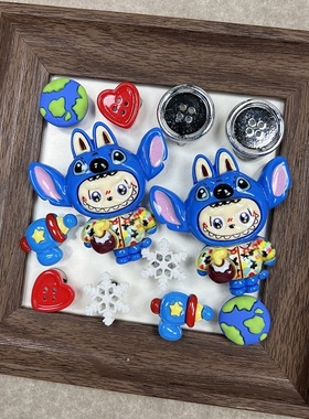 洞洞鞋配饰史迪仔头套拉布布鞋花diy蓝色系套装地球玩具电枪鞋扣