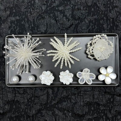 白色长钉珠鞋扣diy珍珠花朵