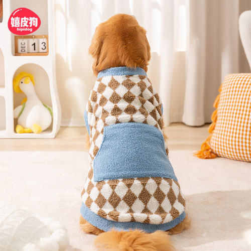 嬉皮狗大狗棋盘格口袋马甲绒衣