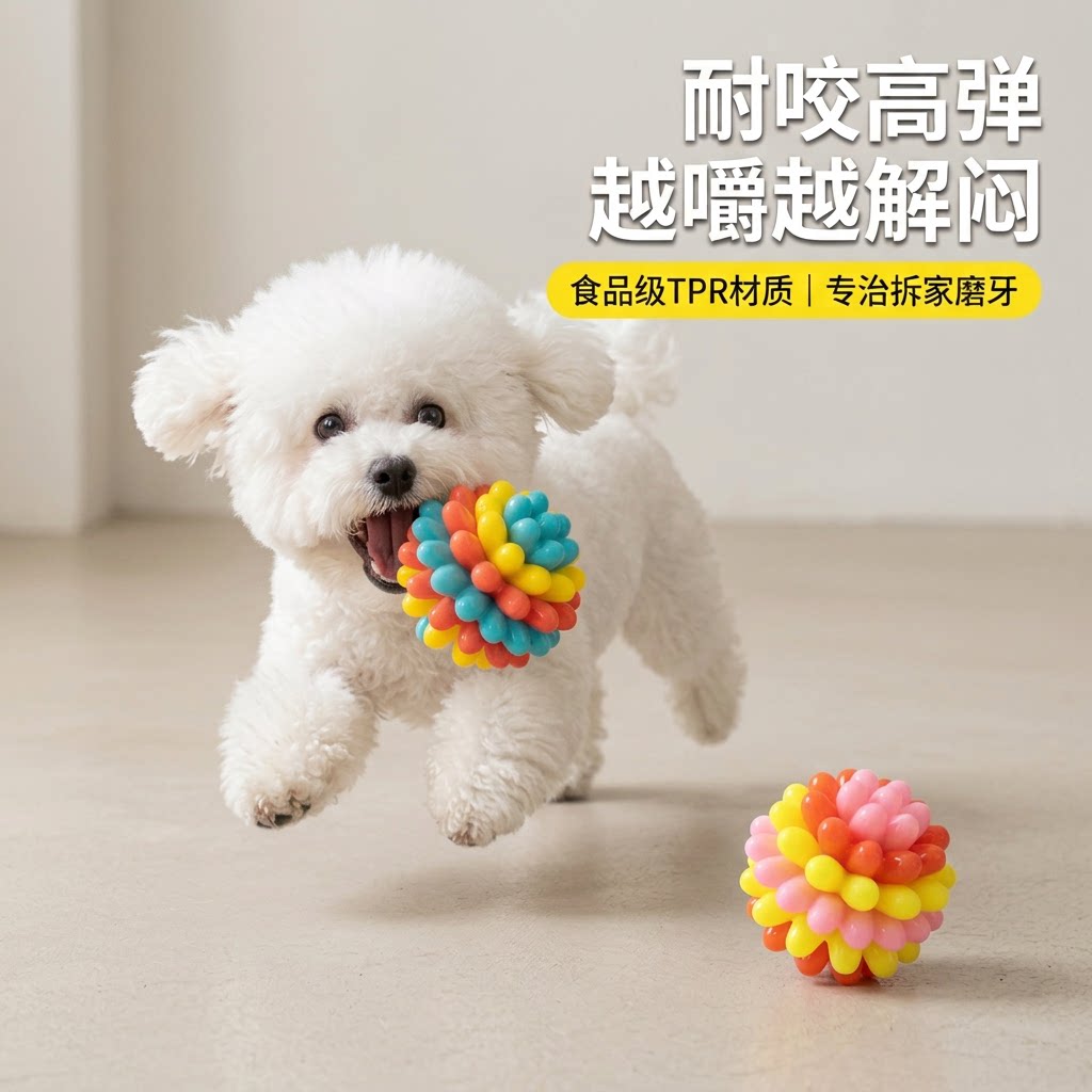 嬉皮狗狗狗磨牙球耐咬高弹洁齿玩具幼犬解闷自嗨防拆家发声球玩具