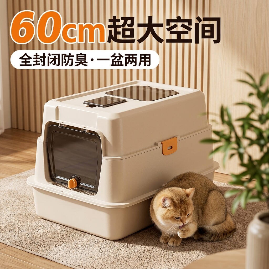 猫砂盆全封闭超大号防外溅加高防臭特大号巨型隔臭猫咪屎盆猫厕所