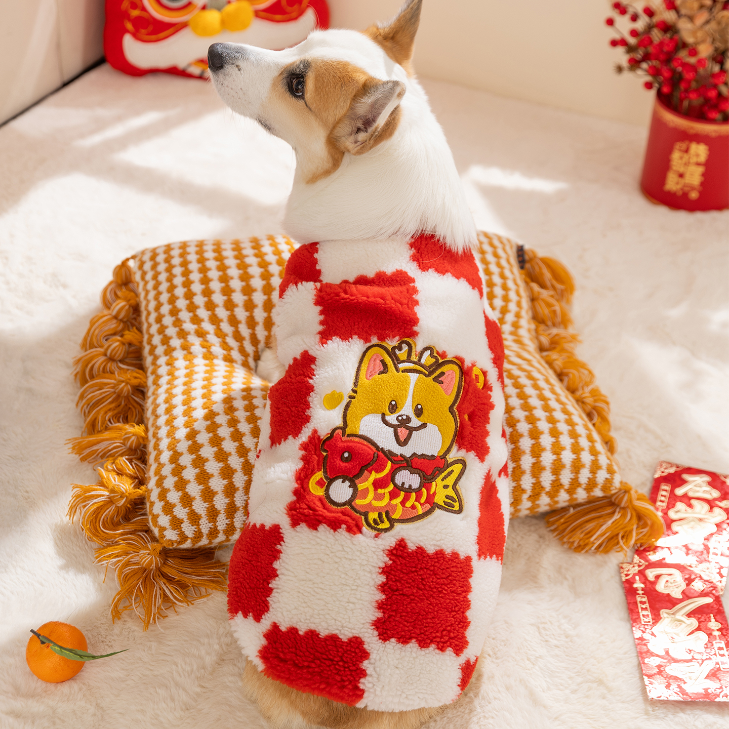 狗狗衣服2025新款冬装比熊泰迪唐装新年小型犬宠物柯基衣服棋盘格