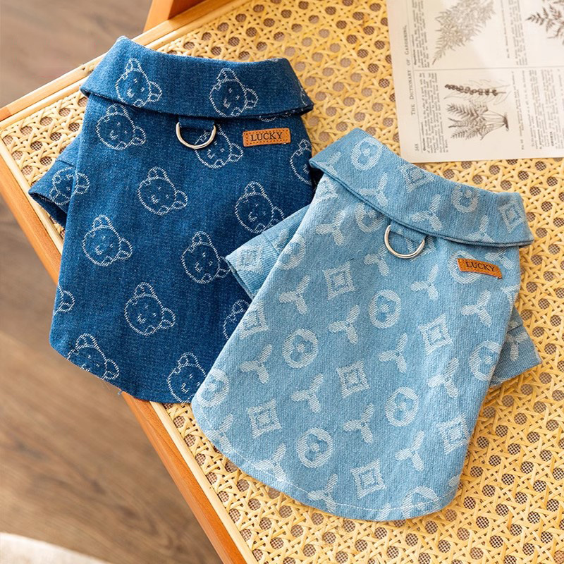 小狗狗衣服春秋装比熊泰迪博美雪纳瑞小型幼犬宠物春天牵引牛仔