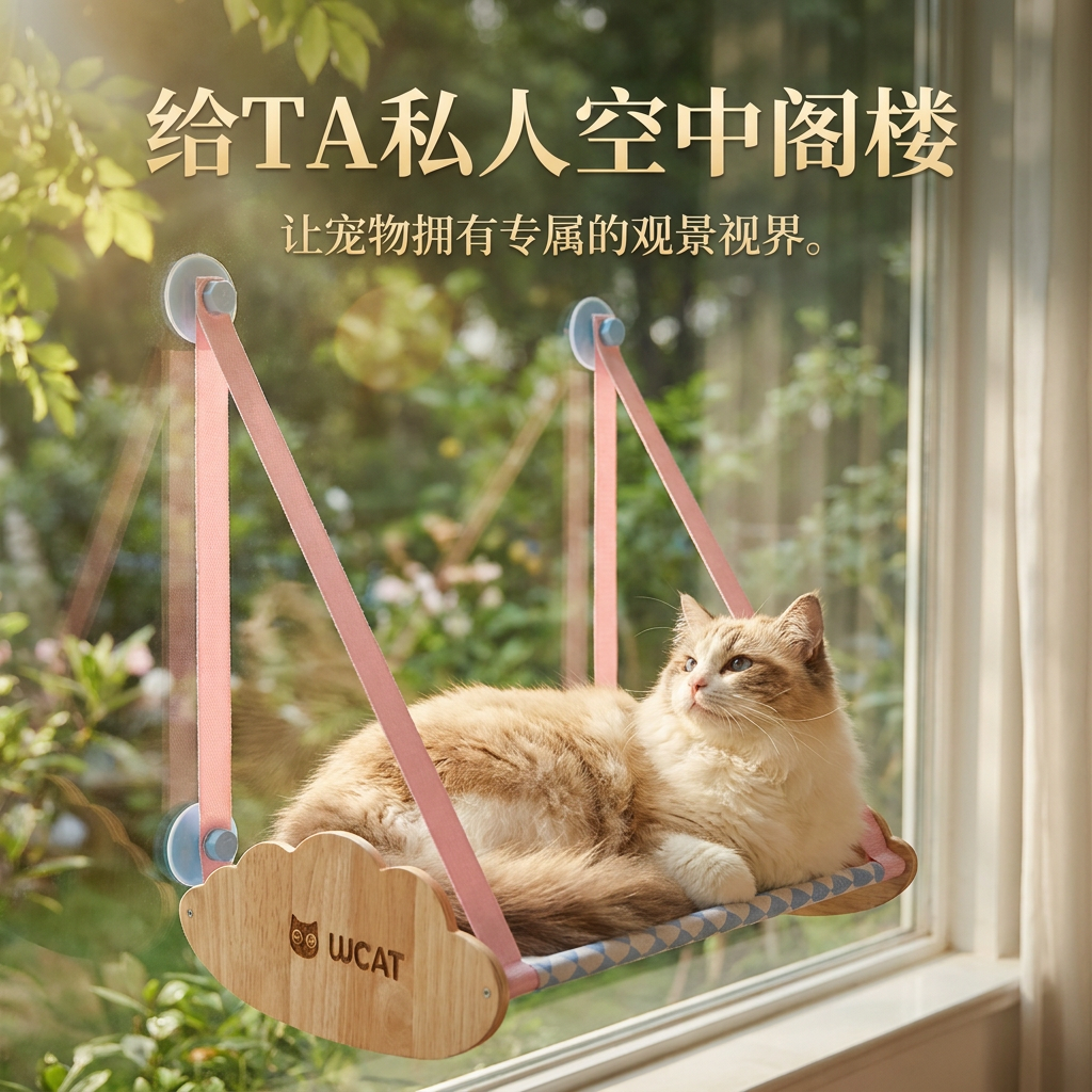 吊床猫咪不占地猫床垫猫窗户观景台吸盘猫窝玻璃猫床悬挂式晒太阳