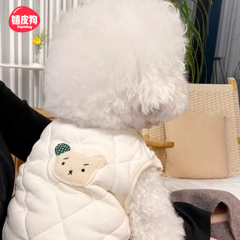 小狗狗衣服宠物服饰泰迪比熊雪纳瑞小型犬秋冬款小熊贴布绗棉马甲