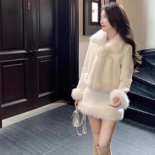 秋冬季 女 小香风高级感穿搭一整套名媛高端毛毛外套半身裙两件套装