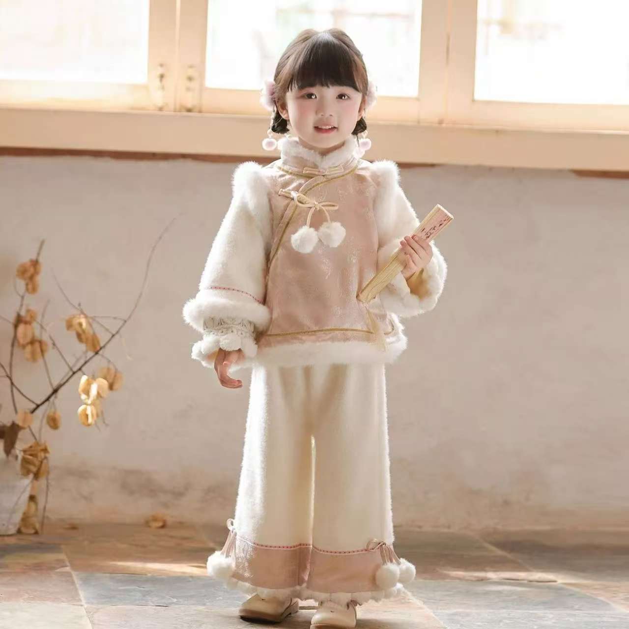女童加绒加厚冬季新中式唐装年服