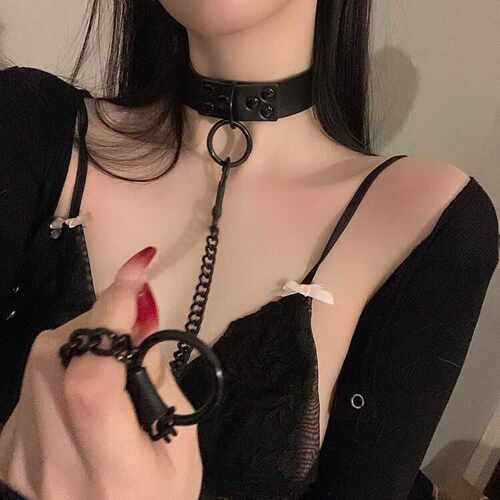 暗黑Cosplay哥特风PU皮夜店项链