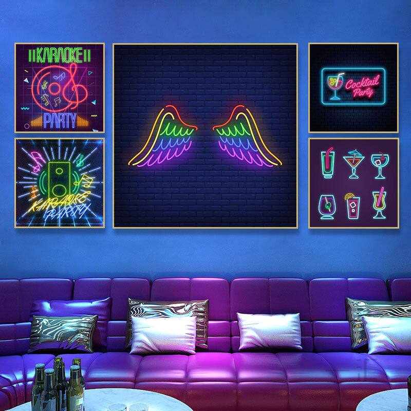 厂酒吧装饰画ktv包间音乐餐吧墙面荧光霓虹灯挂画宵夜档烧烤店壁