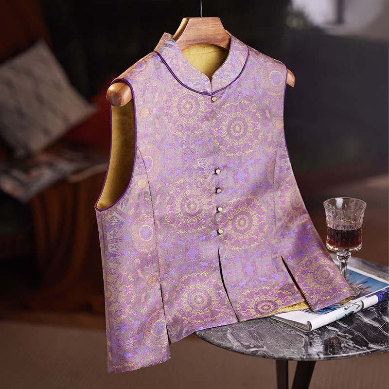 新款妈妈女装新中式国风提花马甲2026年春季开叉盘扣无袖坎肩马夹,女装/女士精品,马夹,淘宝优惠券,粉丝福利购,淘宝优惠卷