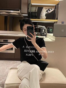 十三行上衣女高货KISS SISTER韩版撞色圆领字母印花时尚短袖T恤潮